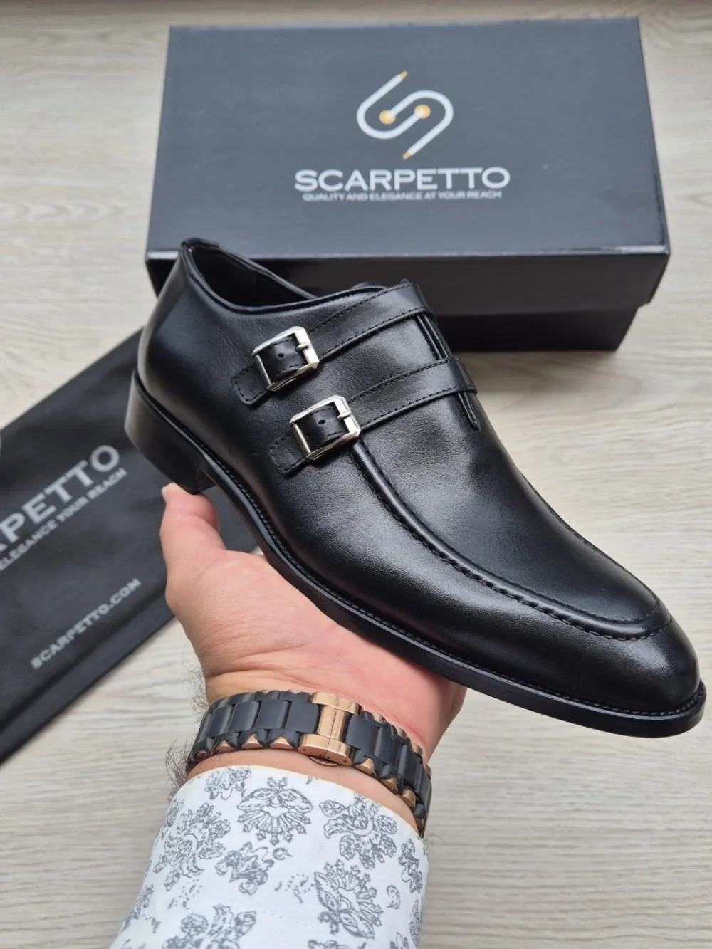Salvatore Black Calfskin Double Monk Strap Dress Shoes